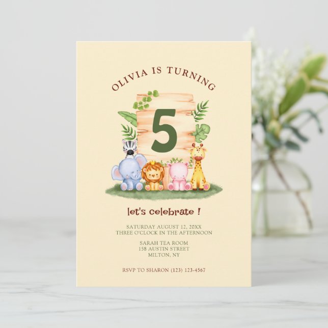 Invitación Los niños de los animales de la sabana (Anverso de pie)