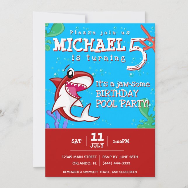 Invitación Los niños del Océano Tiburón roban cualquier cumpl (Anverso)