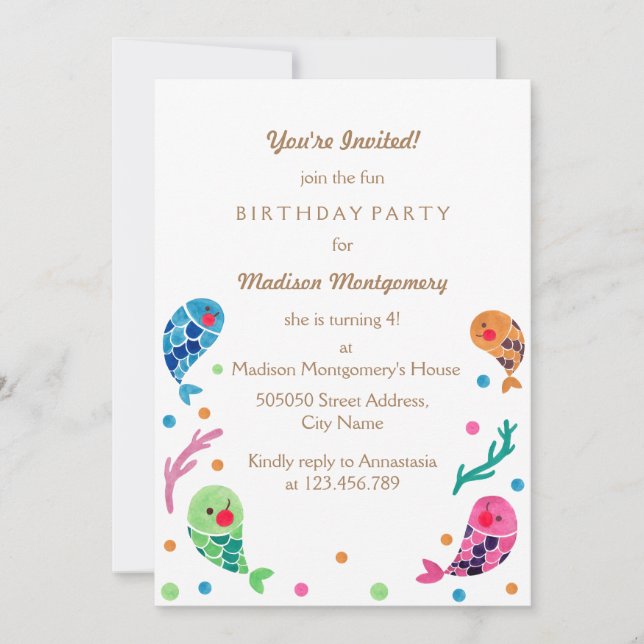 Invitación Los niños del patrón del pescado feliz cumpleaños  (Anverso)
