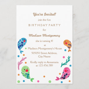 Invitación Los niños del patrón del pescado feliz cumpleaños 