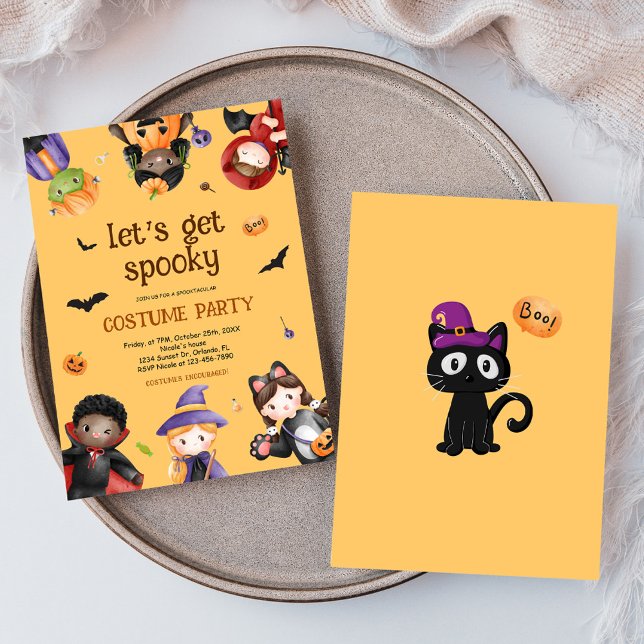 Invitación Los niños disfrazan fiesta de Halloween con fantas (Kids Costume Halloween Party Cute Spooky Funny Invitation)