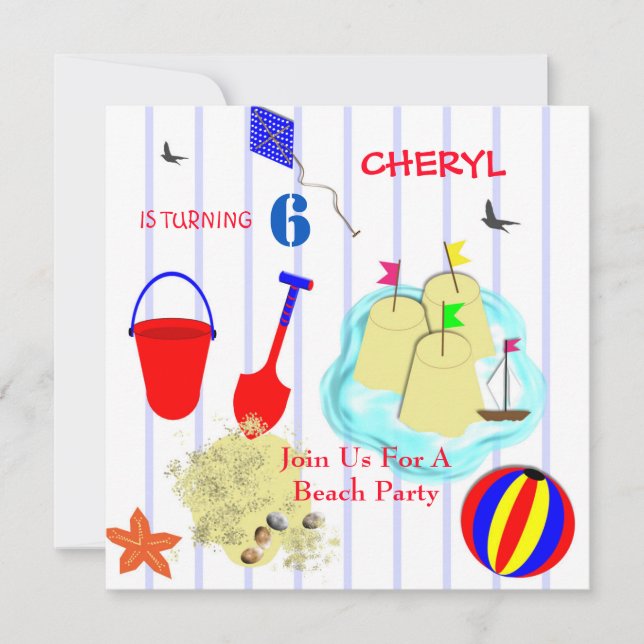 Invitación Los niños Fiestas de la playa (Anverso)