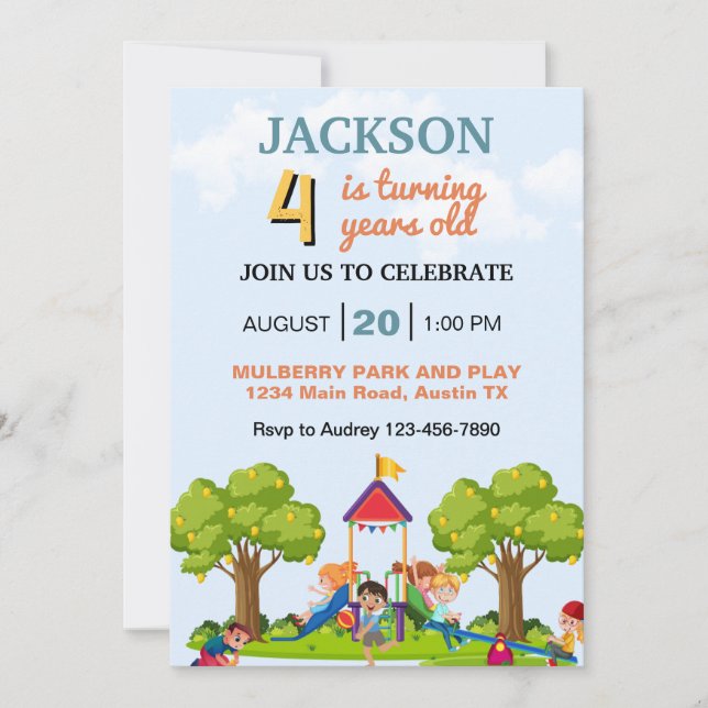 Invitación Los niños juegan el día en el parque en la fiesta  (Anverso)