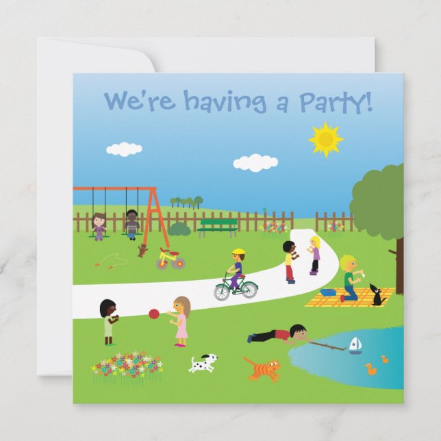 Invitación Los niños lindos en el parque van de fiesta la (Anverso)