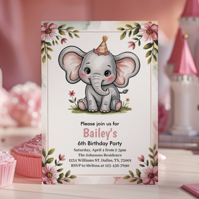 Invitación Los niños se burlan del elefante rosado Fiesta de  (Subido por el creador)