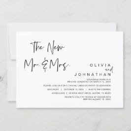 Invitación Los nuevos señor y señora, fiesta de boda íntima