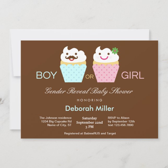 Invitación Los pasteles de género revelan Baby Shower (Anverso)