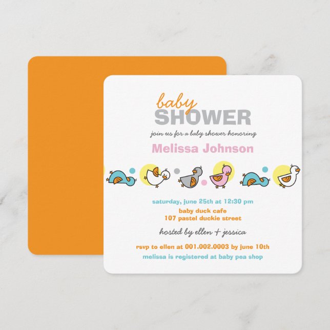 Invitación Los patos caprichosos Baby Shower neutral de los (Anverso / Reverso)
