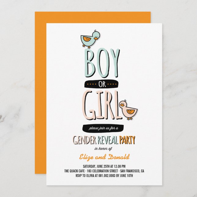 Invitación Los patos del bebé o del chica que el género (Anverso / Reverso)