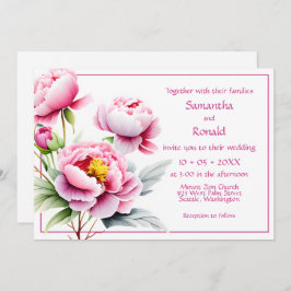 Invitación Los peones rosados bonitos en el Boda blanco