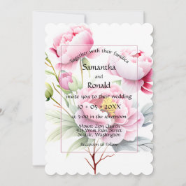 Invitación Los peones rosados bonitos en el Boda blanco