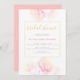 Invitación Los Peonies Rosa Dorados Elegante Ducha Bridal Mod