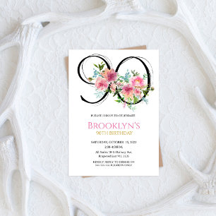 Invitación Los Peonies Rosados 90º cumpleaños