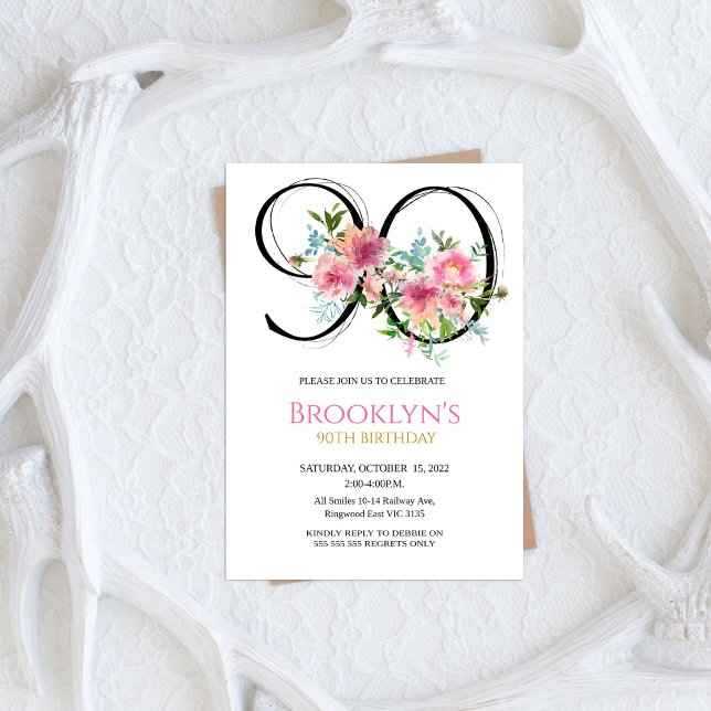 Invitación Los Peonies Rosados 90º cumpleaños (Subido por el creador)
