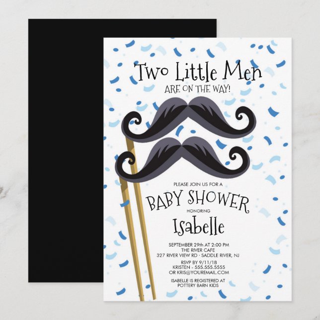 Invitación Los pequeños hombres modernos bigote gemelos Baby  (Anverso / Reverso)