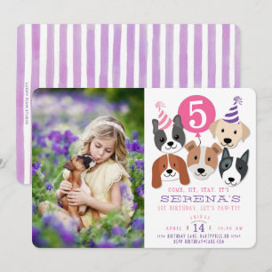 Invitación Los perros del chica y el cumpleaños rosado de la