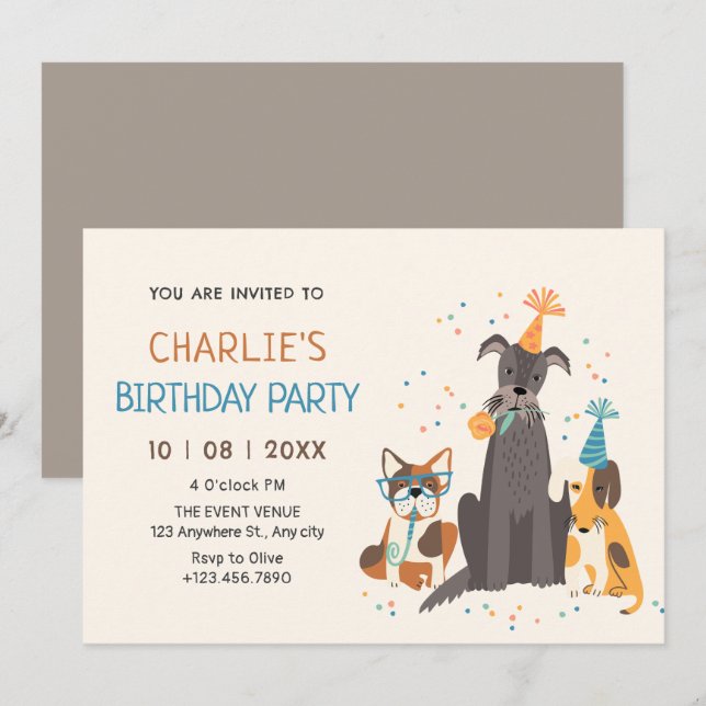 Invitación Los perros hacen fiesta (Anverso / Reverso)