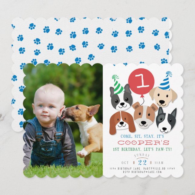 Invitación Los perros y el cumpleaños rojo de la foto del (Anverso / Reverso)