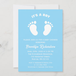 Invitación Los Pies Azules Y Blancos Son Un Chico Baby Shower