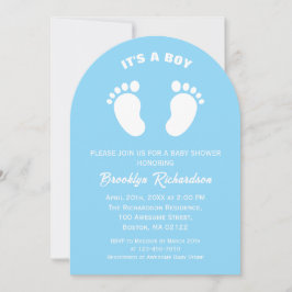 Invitación Los Pies Azules Y Blancos Son Un Chico Baby Shower