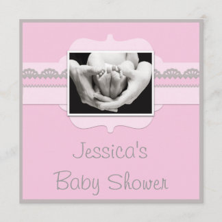 Invitación Los pies lindos Baby Shower rosado del bebé añaden