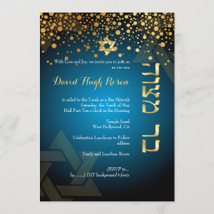Invitación Los PixDezines deslumbraron oro/Bar Mitzvah/DIY ve