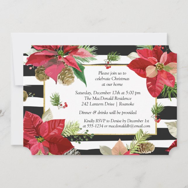 Invitación Los Poinsettias en la fiesta de Navidad de las (Anverso)