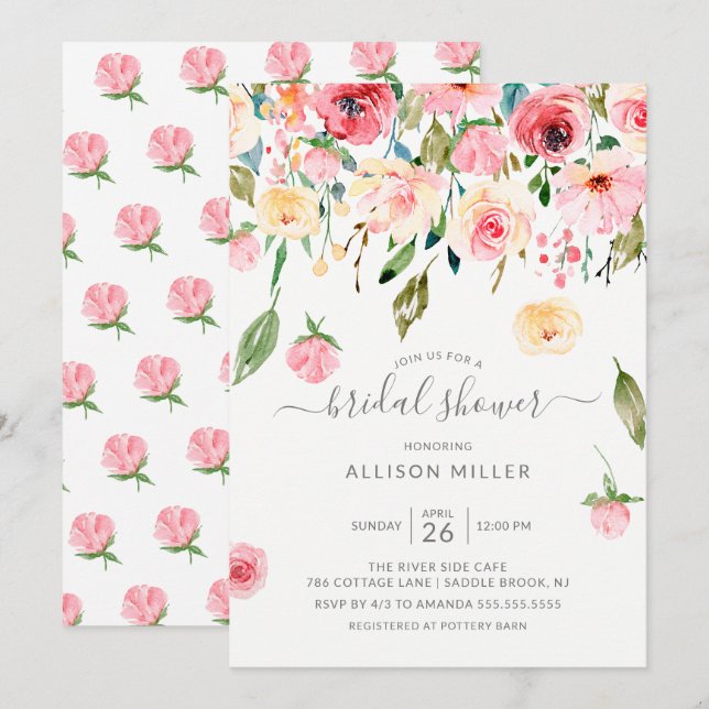 Invitación Los pueblos amarillos rosados Subió ducha de novia (Anverso / Reverso)