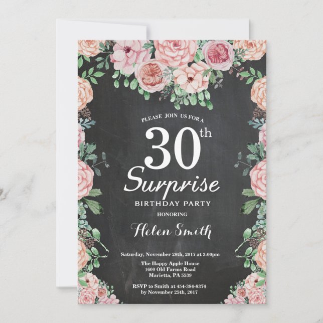 Invitación Los pueblos rosados florales sorprenden a los 30 a (Anverso)