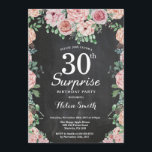 Invitación Los pueblos rosados florales sorprenden a los 30 a<br><div class="desc">Los pueblos rosados florales sorprenden a las mujeres con su 30 cumpleaños. Flor floral acuarela. Elegantes flores rosas y peones. Cumpleaños de adultos. Fondo del tablero.Blanco y negro. 13. 15. 16. 18. 20. 21. 30. 40. 50. 60. 70. 80. 90. 100. Cualquier edad. Para más personalización, haga clic en el...</div>