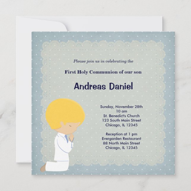 Invitación Los puntos azules huelen niño de la comunión (Anverso)