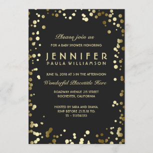 Invitación Los puntos de confetti dorado y negro vintage Baby