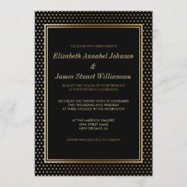 Invitación Los puntos de la polka de oro en negro | Celebraci