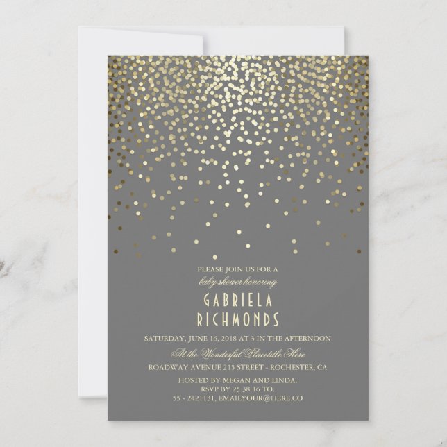 Invitación Los puntos de oro de Confetti en el elegante Baby  (Anverso)