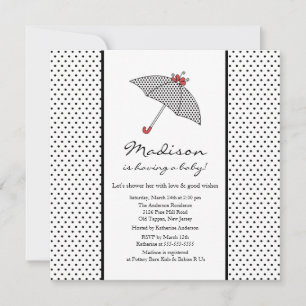 Invitación Los puntos de polka blanco y negro de Baby Shower