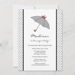 Invitación Los puntos de polka blanco y negro de Baby Shower