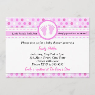 Invitación Los puntos de polka invitan a la bebé niña ducha r