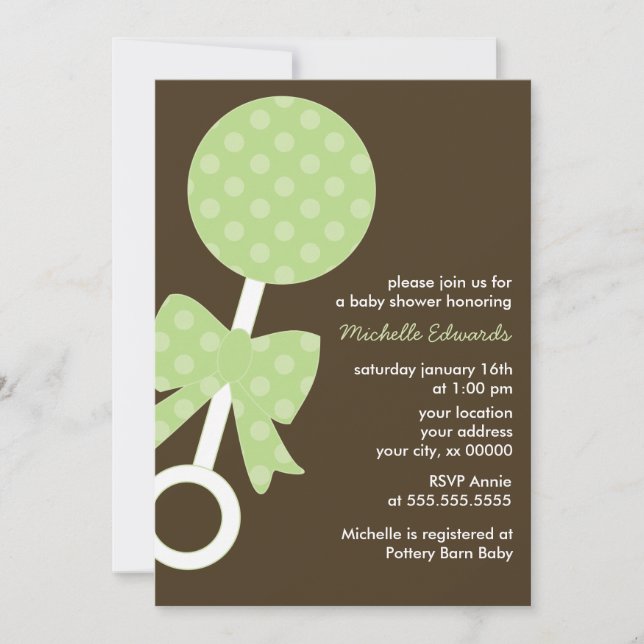 Invitación Los puntos de polka verde agitan a Baby Shower (Anverso)