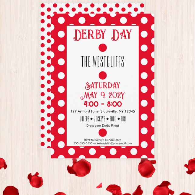 Invitación Los puntos de seda jockey rojo y blanco derby (Red and White Polka Dots Jockey Silks Derby Horse Racing Party Invitation)