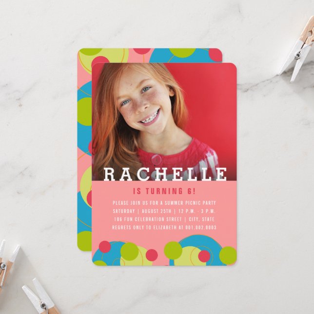 Invitación Los puntos verdes burbujan la fiesta de cumpleaños (Anverso/Reverso In Situ)