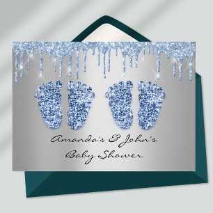 Invitación Los Purpurinas gemelos de los pies de Baby Shower