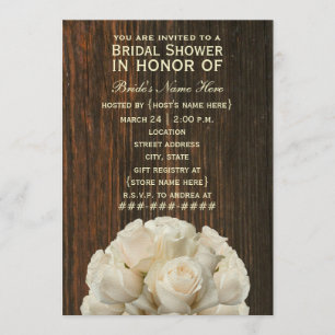 Invitación Los rosas blancos y la ducha nupcial rústica de