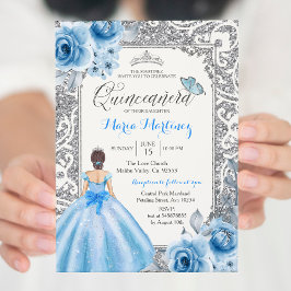 Invitación Los Rosas plateados y azules de la princesa