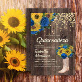 Invitación Los Rosas rusos del azul del girasol boots Quincea