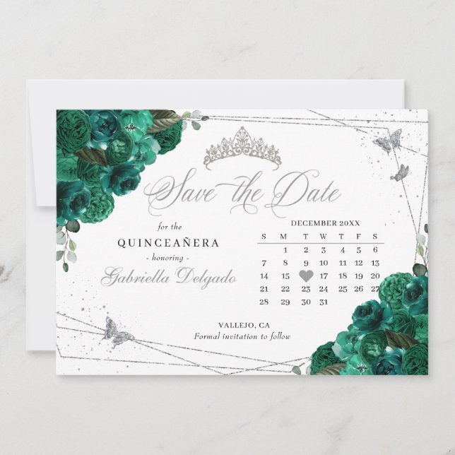 Invitación Los Rosas verdes y la quinceañera plateada salvan  (Anverso)