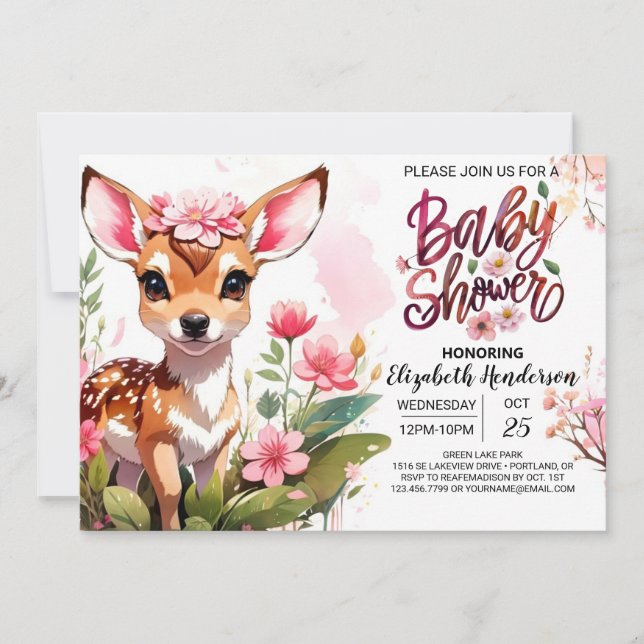 Invitación Los sabios bosques de deer Baby Girl Shower (Anverso)