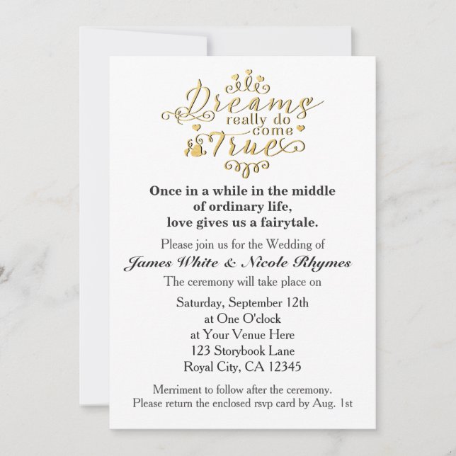 Invitación LOS SUEÑOS REALMENTE LLEGAN A UNA VERDADERA Invita (Anverso)