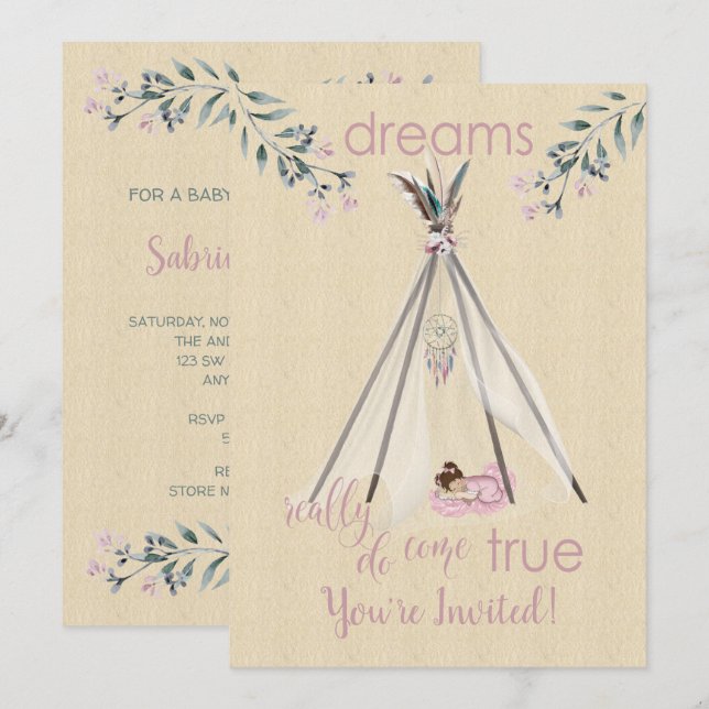 Invitación Los sueños realmente se hacen realidad Boho Tipi D (Anverso / Reverso)
