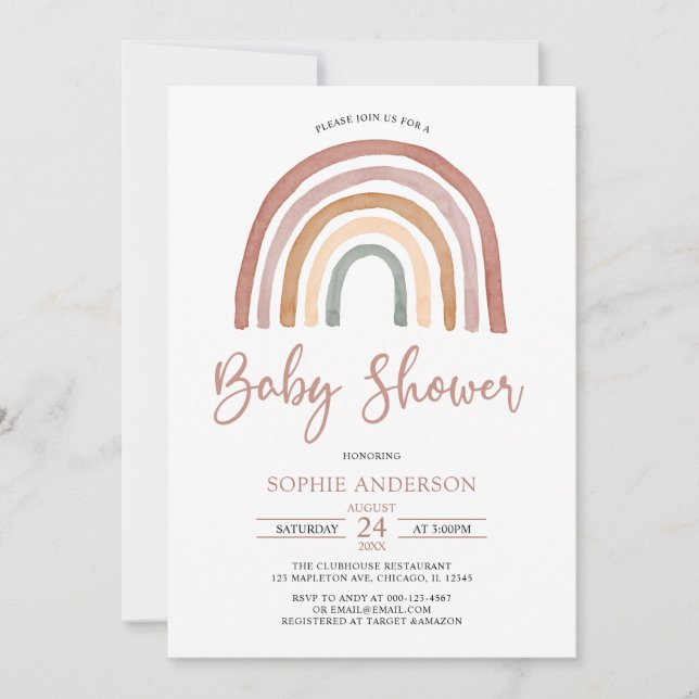 Invitación Los tonos apagados boho arcoiris invitan a Baby Sh (Anverso)