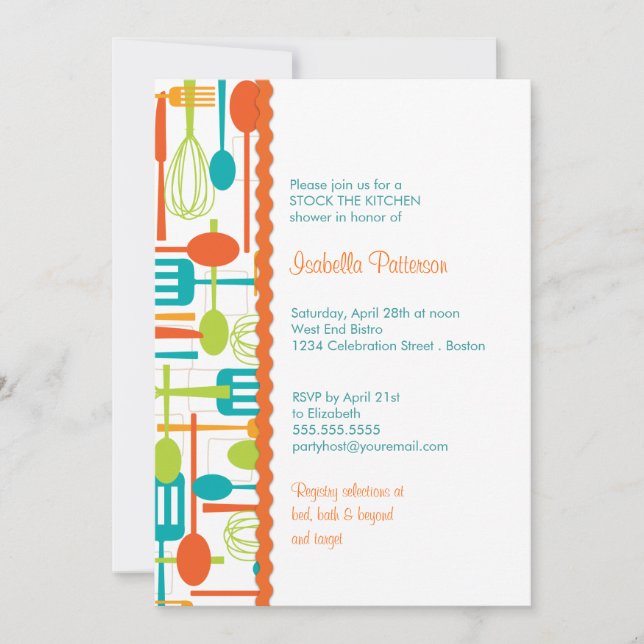 Invitación Los utensilios de cocina pesan en la ducha de la n (Anverso)